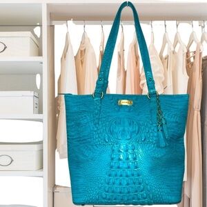 RARE Brahmin Asher Melbourne Croc Embossed Tote Bag, Tassels,Lagoon